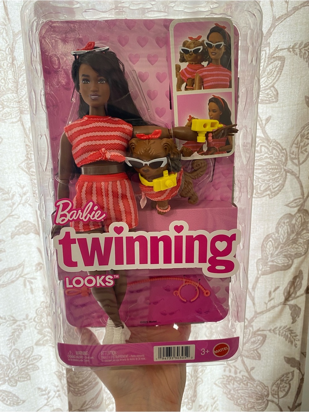 Barbie Doll in Pink and Red Striped Outfit with Matching Pet